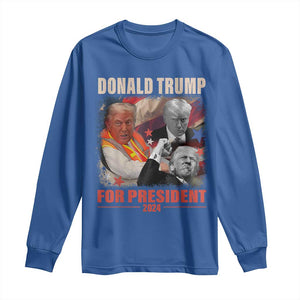 Trump 2024 Long Sleeve Shirt He Won For President 45 47 American Flag TS02 Royal Blue Print Your Wear