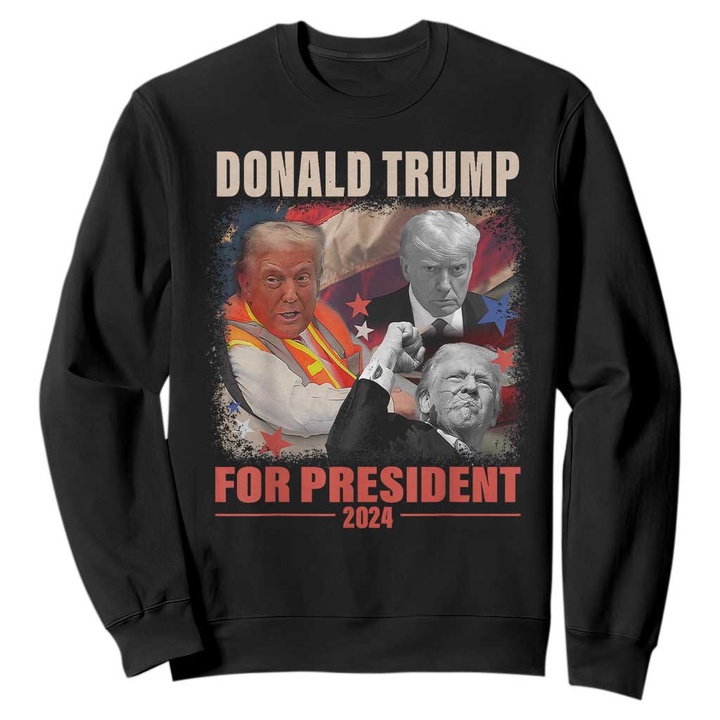 Trump 2024 Sweatshirt He Won For President 45 47 American Flag TS02 Black Print Your Wear