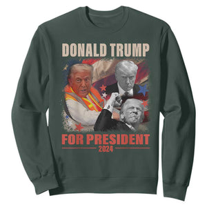 Trump 2024 Sweatshirt He Won For President 45 47 American Flag TS02 Dark Forest Green Print Your Wear