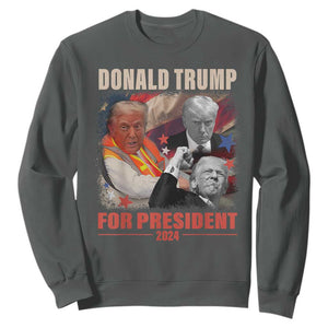 Trump 2024 Sweatshirt He Won For President 45 47 American Flag TS02 Dark Heather Print Your Wear