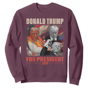 Trump 2024 Sweatshirt He Won For President 45 47 American Flag TS02 Maroon Print Your Wear