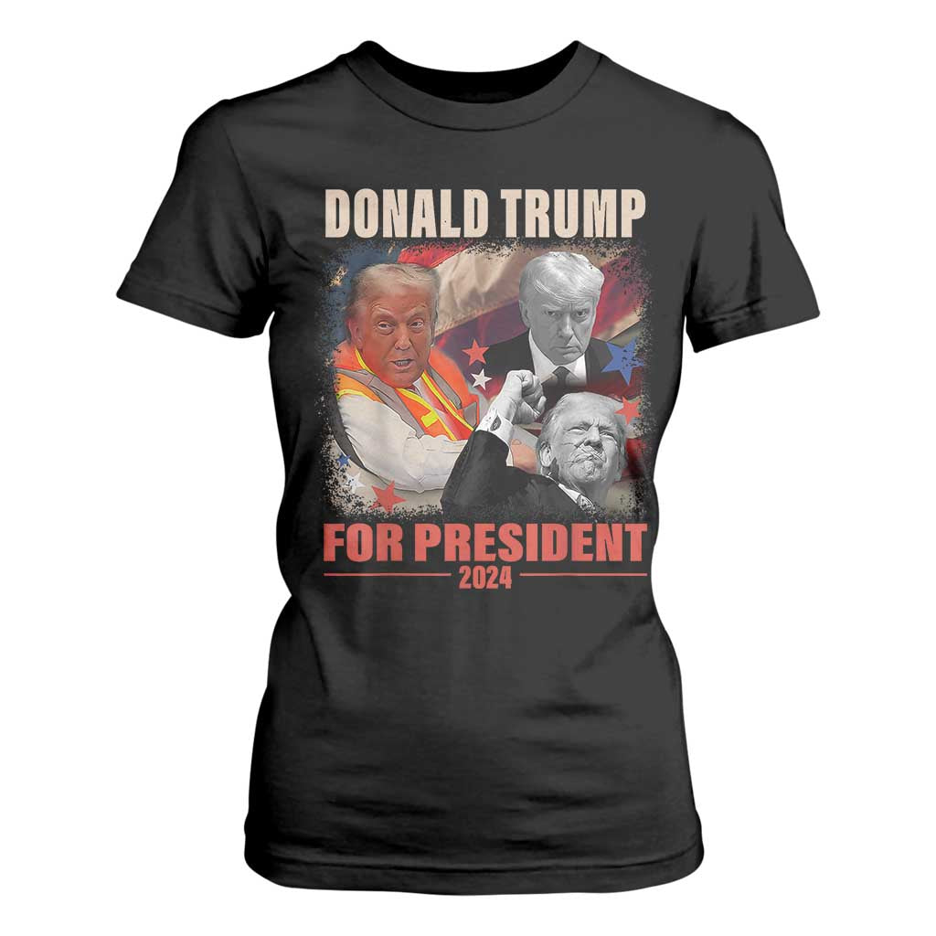 Trump 2024 T Shirt For Women He Won For President 45 47 American Flag TS02 Black Print Your Wear