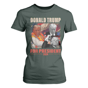 Trump 2024 T Shirt For Women He Won For President 45 47 American Flag TS02 Dark Forest Green Print Your Wear