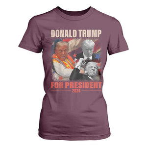 Trump 2024 T Shirt For Women He Won For President 45 47 American Flag TS02 Maroon Print Your Wear