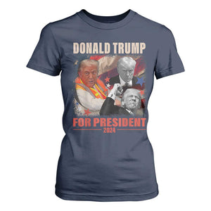 Trump 2024 T Shirt For Women He Won For President 45 47 American Flag TS02 Navy Print Your Wear