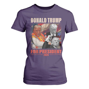 Trump 2024 T Shirt For Women He Won For President 45 47 American Flag TS02 Purple Print Your Wear