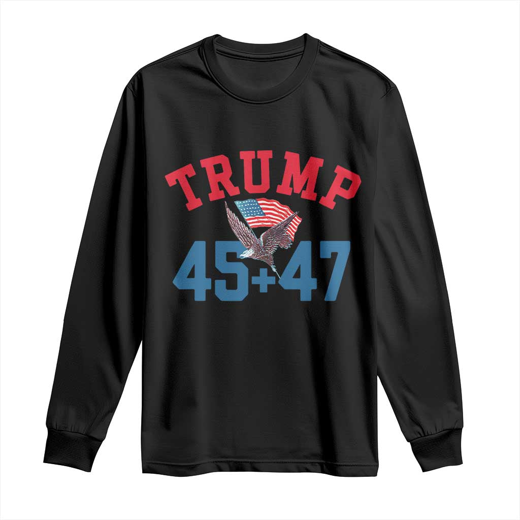 Trump 2024 Long Sleeve Shirt Patriotic 45 47 He Won American Flag Eagle TS02 Black Print Your Wear