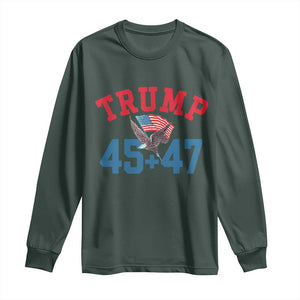 Trump 2024 Long Sleeve Shirt Patriotic 45 47 He Won American Flag Eagle TS02 Dark Forest Green Print Your Wear