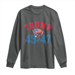 Trump 2024 Long Sleeve Shirt Patriotic 45 47 He Won American Flag Eagle TS02 Dark Heather Print Your Wear