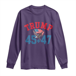 Trump 2024 Long Sleeve Shirt Patriotic 45 47 He Won American Flag Eagle TS02 Purple Print Your Wear