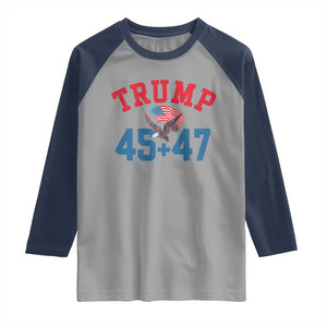 Trump 2024 Raglan Shirt Patriotic 45 47 He Won American Flag Eagle TS02 Sport Gray Navy Print Your Wear