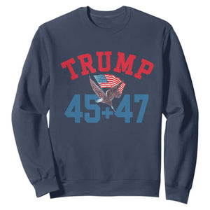 Trump 2024 Sweatshirt Patriotic 45 47 He Won American Flag Eagle TS02 Navy Print Your Wear