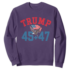 Trump 2024 Sweatshirt Patriotic 45 47 He Won American Flag Eagle TS02 Purple Print Your Wear