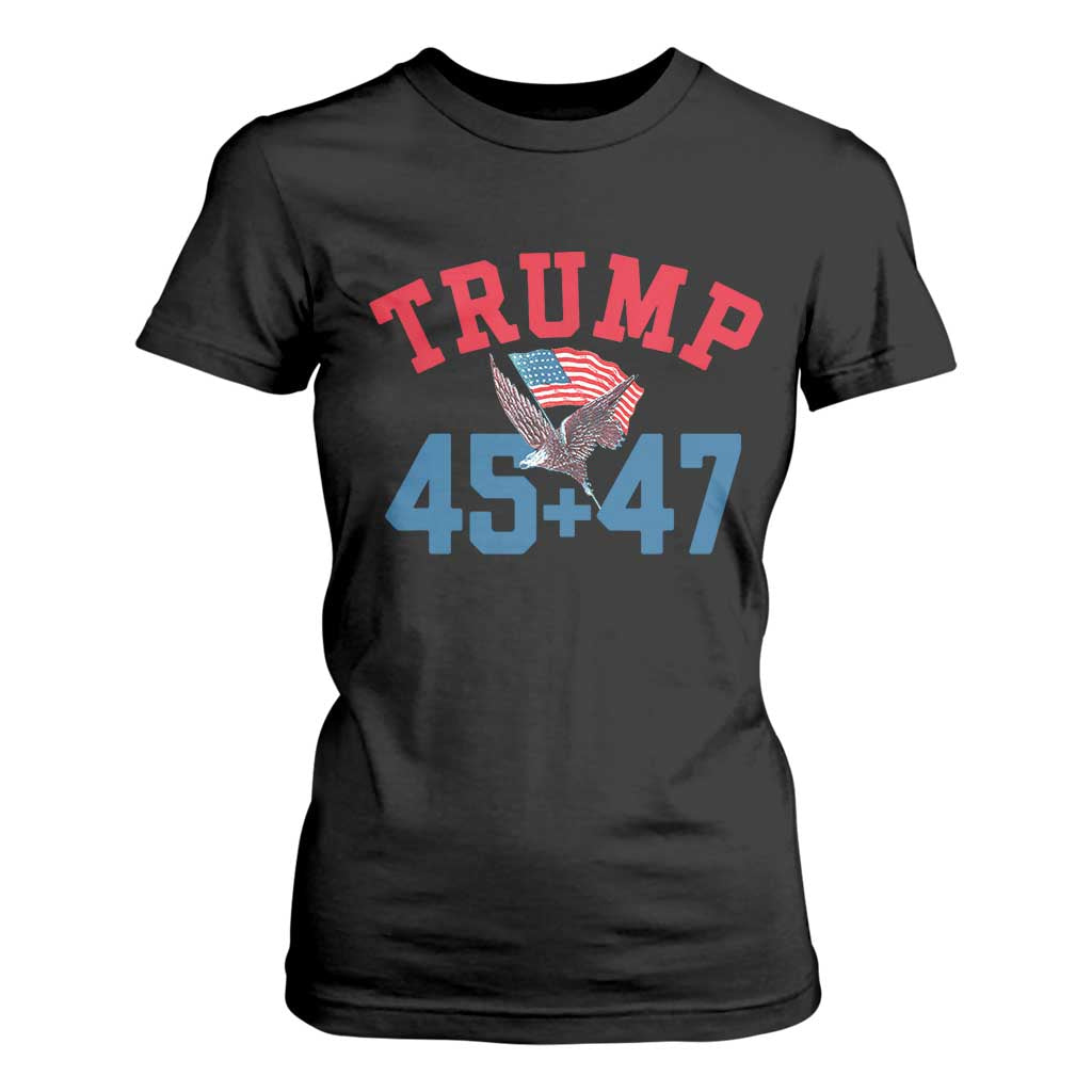 Trump 2024 T Shirt For Women Patriotic 45 47 He Won American Flag Eagle TS02 Black Print Your Wear