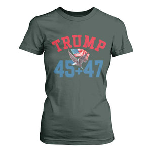 Trump 2024 T Shirt For Women Patriotic 45 47 He Won American Flag Eagle TS02 Dark Forest Green Print Your Wear