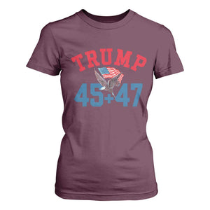 Trump 2024 T Shirt For Women Patriotic 45 47 He Won American Flag Eagle TS02 Maroon Print Your Wear