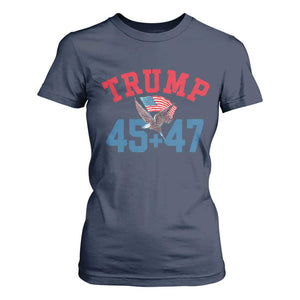 Trump 2024 T Shirt For Women Patriotic 45 47 He Won American Flag Eagle TS02 Navy Print Your Wear