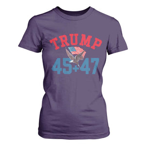 Trump 2024 T Shirt For Women Patriotic 45 47 He Won American Flag Eagle TS02 Purple Print Your Wear