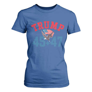 Trump 2024 T Shirt For Women Patriotic 45 47 He Won American Flag Eagle TS02 Royal Blue Print Your Wear