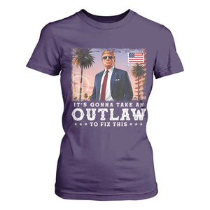 Trump 2024 T Shirt For Women It's Gonna Take An Outlaw To Fix This TS02 Purple Print Your Wear