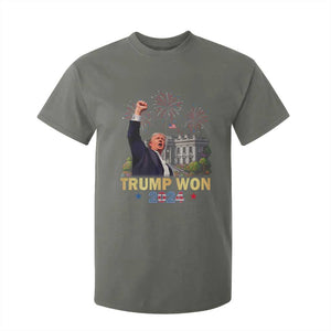 Trump 2024 T Shirt For Kid He Won 47th President Of White House TS02 Military Green Print Your Wear