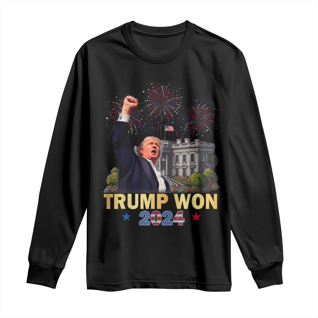 Trump 2024 Long Sleeve Shirt He Won 47th President Of White House TS02 Black Print Your Wear