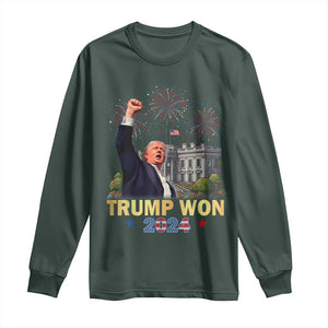 Trump 2024 Long Sleeve Shirt He Won 47th President Of White House TS02 Dark Forest Green Print Your Wear