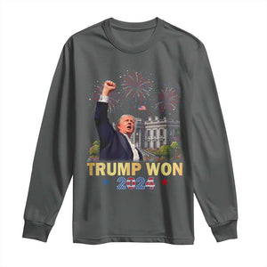 Trump 2024 Long Sleeve Shirt He Won 47th President Of White House TS02 Dark Heather Print Your Wear