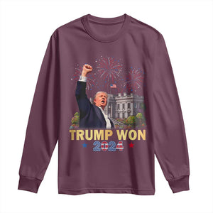 Trump 2024 Long Sleeve Shirt He Won 47th President Of White House TS02 Maroon Print Your Wear