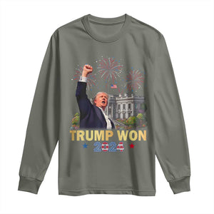 Trump 2024 Long Sleeve Shirt He Won 47th President Of White House TS02 Military Green Print Your Wear