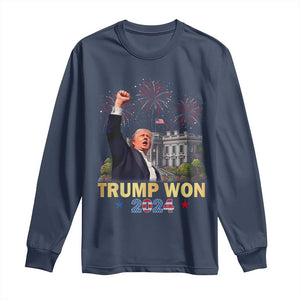 Trump 2024 Long Sleeve Shirt He Won 47th President Of White House TS02 Navy Print Your Wear