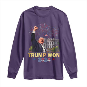 Trump 2024 Long Sleeve Shirt He Won 47th President Of White House TS02 Purple Print Your Wear