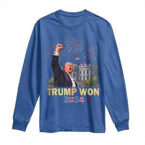 Trump 2024 Long Sleeve Shirt He Won 47th President Of White House TS02 Royal Blue Print Your Wear