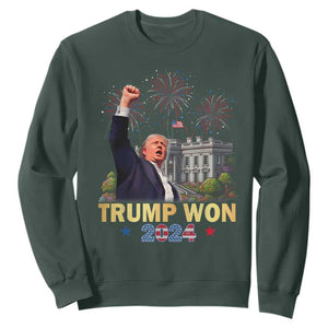 Trump 2024 Sweatshirt He Won 47th President Of White House TS02 Dark Forest Green Print Your Wear