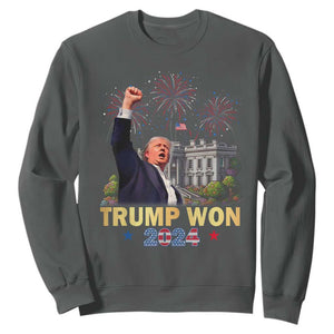 Trump 2024 Sweatshirt He Won 47th President Of White House TS02 Dark Heather Print Your Wear