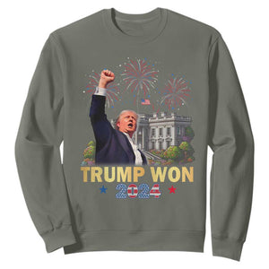 Trump 2024 Sweatshirt He Won 47th President Of White House TS02 Military Green Print Your Wear