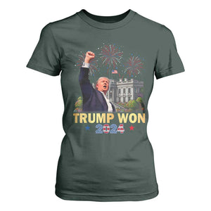 Trump 2024 T Shirt For Women He Won 47th President Of White House TS02 Dark Forest Green Print Your Wear