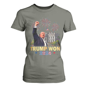 Trump 2024 T Shirt For Women He Won 47th President Of White House TS02 Military Green Print Your Wear