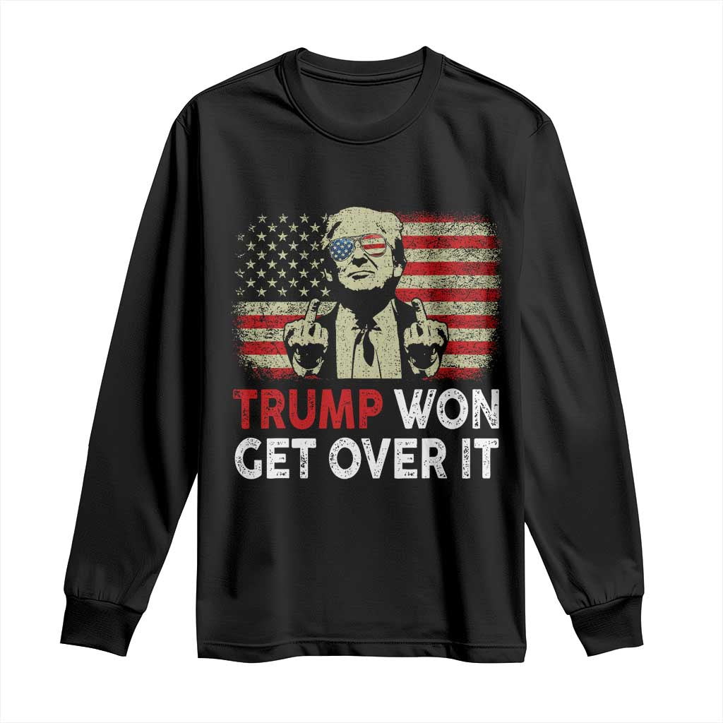 Trump 2024 Long Sleeve Shirt He Won Get Over It Patriotic Vintage American Flag TS02 Black Print Your Wear