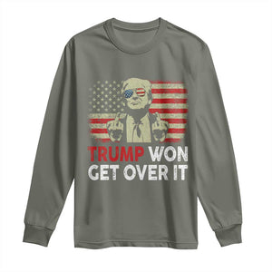 Trump 2024 Long Sleeve Shirt He Won Get Over It Patriotic Vintage American Flag TS02 Military Green Print Your Wear