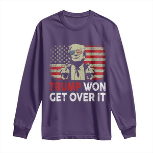 Trump 2024 Long Sleeve Shirt He Won Get Over It Patriotic Vintage American Flag TS02 Purple Print Your Wear