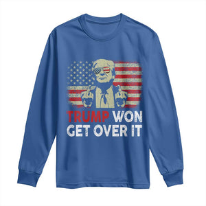 Trump 2024 Long Sleeve Shirt He Won Get Over It Patriotic Vintage American Flag TS02 Royal Blue Print Your Wear