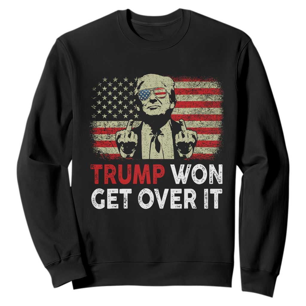 Trump 2024 Sweatshirt He Won Get Over It Patriotic Vintage American Flag TS02 Black Print Your Wear