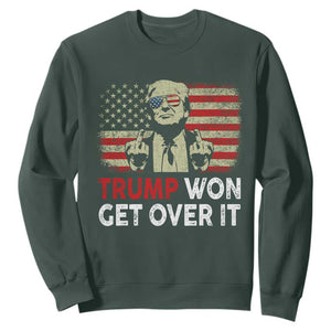 Trump 2024 Sweatshirt He Won Get Over It Patriotic Vintage American Flag TS02 Dark Forest Green Print Your Wear