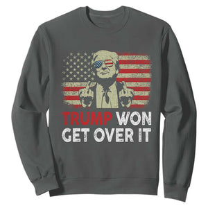 Trump 2024 Sweatshirt He Won Get Over It Patriotic Vintage American Flag TS02 Dark Heather Print Your Wear