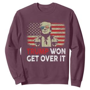 Trump 2024 Sweatshirt He Won Get Over It Patriotic Vintage American Flag TS02 Maroon Print Your Wear