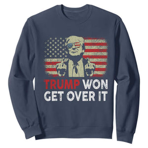 Trump 2024 Sweatshirt He Won Get Over It Patriotic Vintage American Flag TS02 Navy Print Your Wear