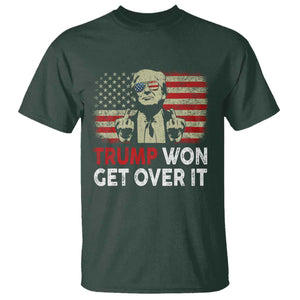 Trump 2024 T Shirt He Won Get Over It Patriotic Vintage American Flag TS02 Dark Forest Green Print Your Wear