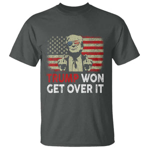 Trump 2024 T Shirt He Won Get Over It Patriotic Vintage American Flag TS02 Dark Heather Print Your Wear