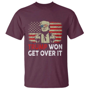 Trump 2024 T Shirt He Won Get Over It Patriotic Vintage American Flag TS02 Maroon Print Your Wear